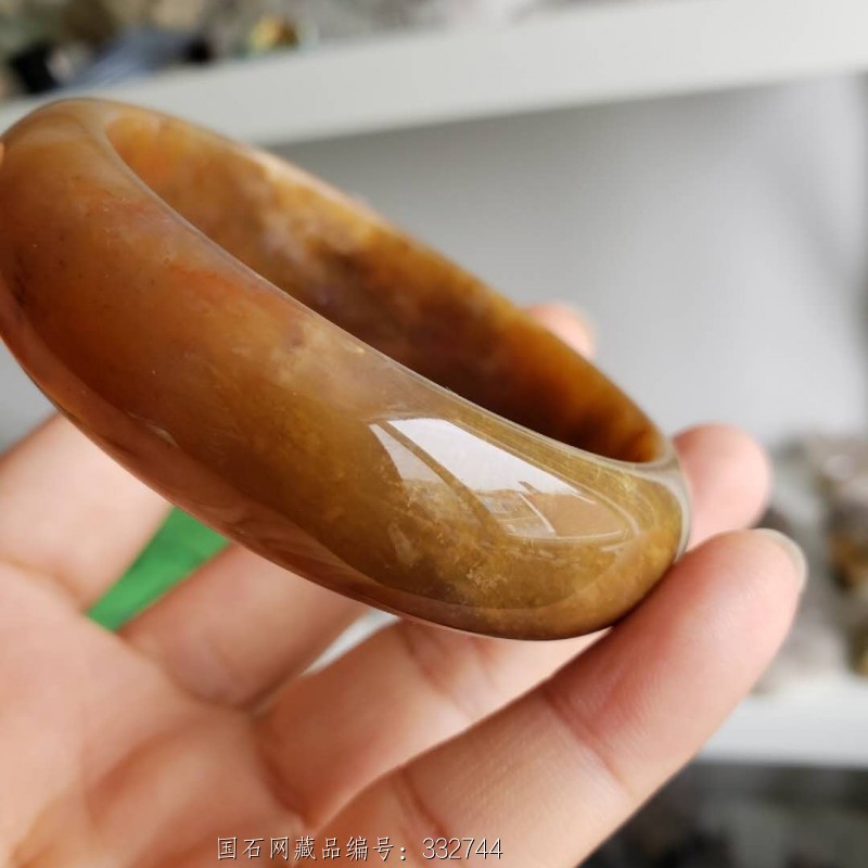 565圈口棕色糖料暗花全玉化冰透珊瑚玉手镯镯子手环天然正品