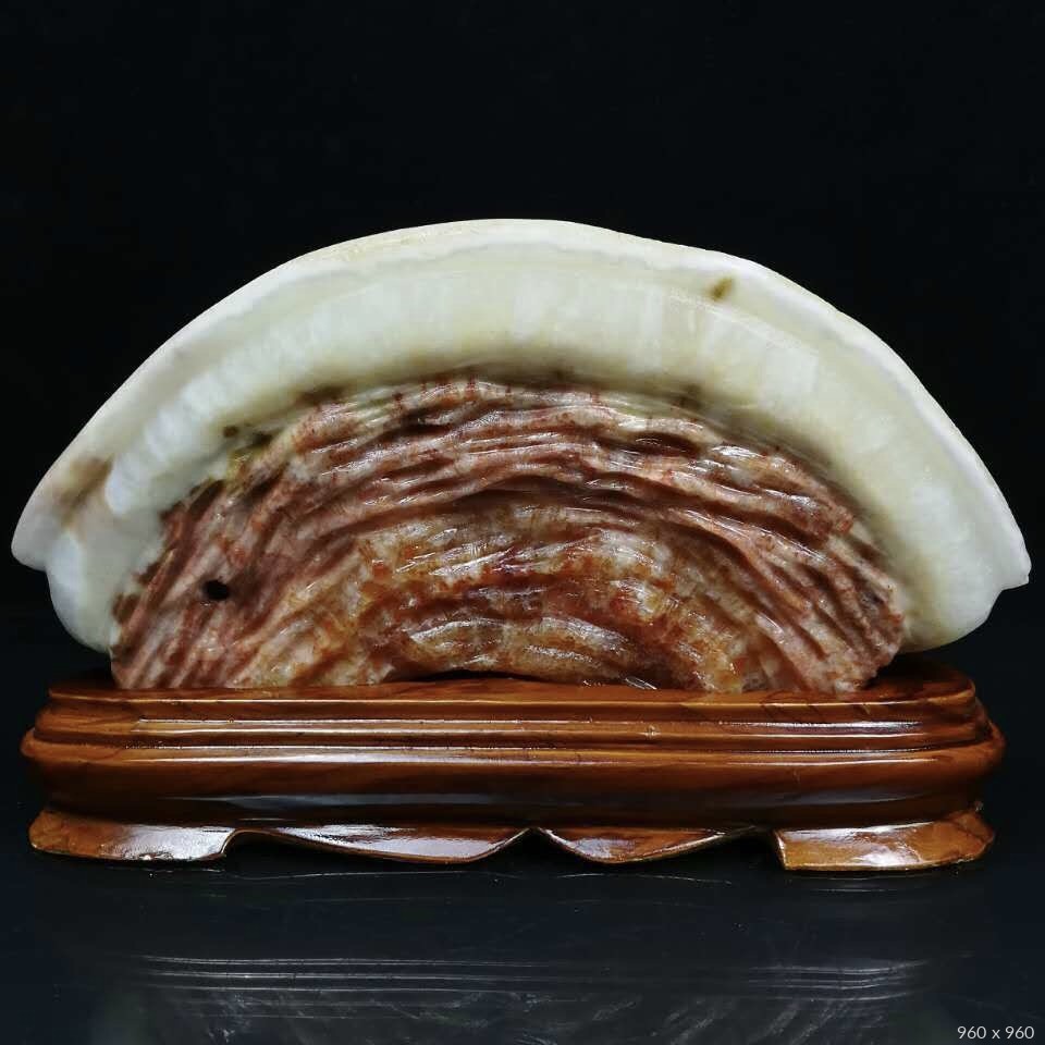 珍品猪肉石,肉质通透(带底座,一口价) 石馆 国石网